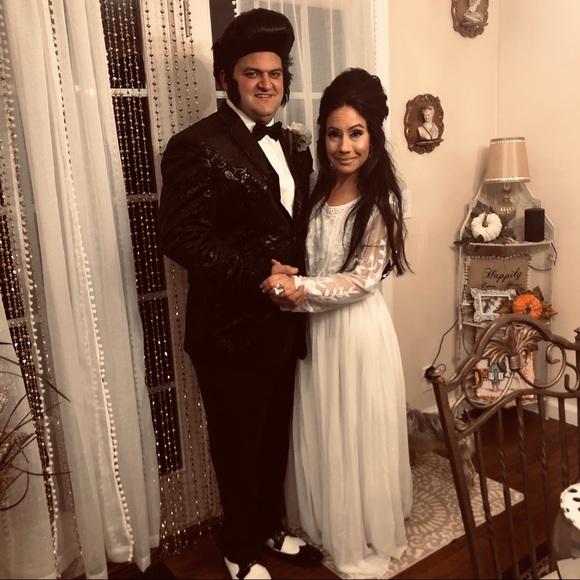 Long Sleeve Neck White Lace Chiffon Floral Gown Maxi - Picture 4 of 4